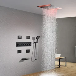 Shower Faucet,Rainfall Shower System Thermostatic Mixer valve Body Jet Massage Set - Rainfall Shower Multi Spray Shower Waterfall Contemporary Painted Finishes Mount Inside Brass Valve