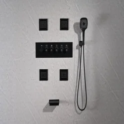 Shower Faucet,Rainfall Shower System Thermostatic Mixer valve Body Jet Massage Set - Rainfall Shower Multi Spray Shower Waterfall Contemporary Painted Finishes Mount Inside Brass Valve