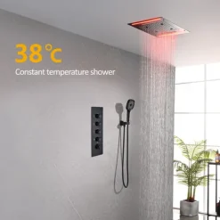 Shower Faucet,Rainfall Shower Head System / Thermostatic Mixer valve Set - Rainfall Shower Waterfall Contemporary Painted Finishes Mount Inside Brass Valve Bath Shower Mixer Taps