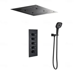 Shower Faucet,Rainfall Shower Head System / Thermostatic Mixer valve Set - Rainfall Shower Waterfall Contemporary Painted Finishes Mount Inside Brass Valve Bath Shower Mixer Taps