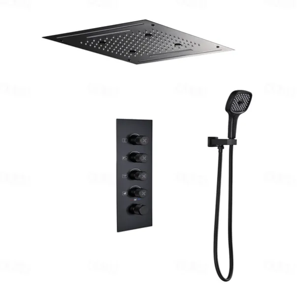 Shower Faucet,Rainfall Shower Head System / Thermostatic Mixer valve Set - Rainfall Shower Waterfall Contemporary Painted Finishes Mount Inside Brass Valve Bath Shower Mixer Taps