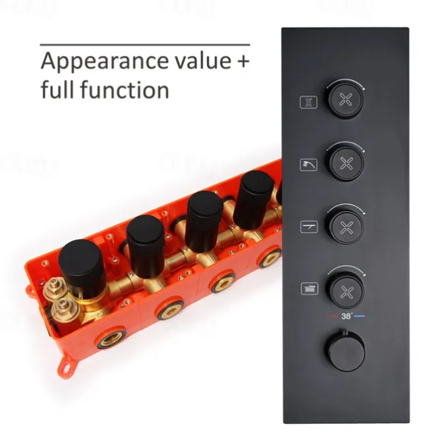 Shower Faucet,Rainfall Shower Head System / Thermostatic Mixer valve Set - Rainfall Shower Waterfall Contemporary Painted Finishes Mount Inside Brass Valve Bath Shower Mixer Taps