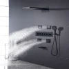 Shower Faucet,Rainfall Shower System 5-Function Thermostatic Mixer valve Body Jet Massage Set Rainfall Shower Multi Spray Shower Waterfall Contemporary Painted Finishes Mount Inside Brass Valve
