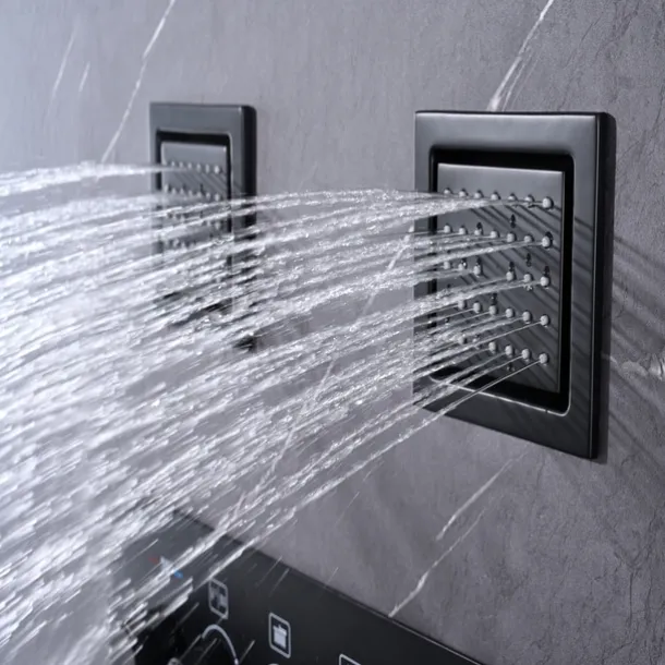 Shower Faucet,Rainfall Shower System 5-Function Thermostatic Mixer valve Body Jet Massage Set Rainfall Shower Multi Spray Shower Waterfall Contemporary Painted Finishes Mount Inside Brass Valve