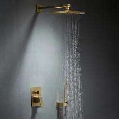 Shower Faucet,Shower Faucet Rainfall Shower Head System Set - Handshower Included Dual-Head Rainfall Shower Antique Vintage Style Electroplated Ceiling Mounted Ceramic Valve Bath Shower Mixer Taps