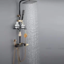 Shower Faucet,Shower System/Rainfall Shower Head System/Thermostatic Mixer valve Set Handshower Included pullout Rainfall Shower Electroplated Mount Outside Bath Shower Mixer Taps