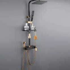 Shower Faucet,Shower System/Rainfall Shower Head System/Thermostatic Mixer valve Set Handshower Included pullout Rainfall Shower Electroplated Mount Outside Bath Shower Mixer Taps