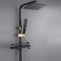 Shower Faucet,Shower System/Rainfall Shower Head System/Thermostatic Mixer valve Set Handshower Included pullout Rainfall Shower Electroplated Mount Outside Bath Shower Mixer Taps