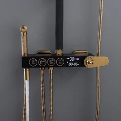 Shower Faucet,Shower System/Rainfall Shower Head System/Thermostatic Mixer valve Set Handshower Included pullout Rainfall Shower Electroplated Mount Outside Bath Shower Mixer Taps