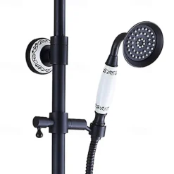 Shower Faucet,Shower System Set,Brass Rainfall Antique Oil-rubbed Bronze Shower System Ceramic Valve Two Handles Three Holes Bath Shower Mixer Taps with Hot and Cold Switch