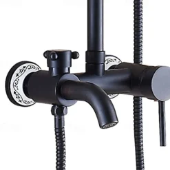Shower Faucet,Shower System Set,Brass Rainfall Antique Oil-rubbed Bronze Shower System Ceramic Valve Two Handles Three Holes Bath Shower Mixer Taps with Hot and Cold Switch