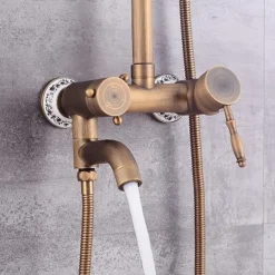 Shower Faucet,Shower System Set - Handshower Included pullout Waterfall Vintage Style / Country Antique Brass Mount Outside Ceramic Valve Bath Shower Mixer Taps