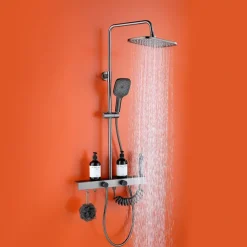 Shower Faucet,Shower System Rainfall Shower Head System Set Handshower Included Multi Spray Shower Contemporary Painted Finishes Mount Outside Ceramic Valve Bath Shower Mixer Taps