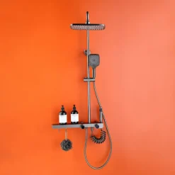 Shower Faucet,Shower System Rainfall Shower Head System Set Handshower Included Multi Spray Shower Contemporary Painted Finishes Mount Outside Ceramic Valve Bath Shower Mixer Taps