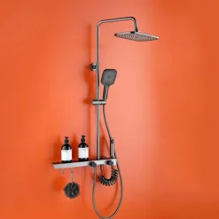 Shower Faucet,Shower System Rainfall Shower Head System Set Handshower Included Multi Spray Shower Contemporary Painted Finishes Mount Outside Ceramic Valve Bath Shower Mixer Taps