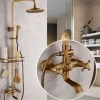 Shower Faucet,Shower System Set,Rainfall Antique Brass Shower Fixture 8 Inch Shower Head Handled Shower Waterfall Tub Spout Wall Mounted Outdoor Shower System with Shower Shelf