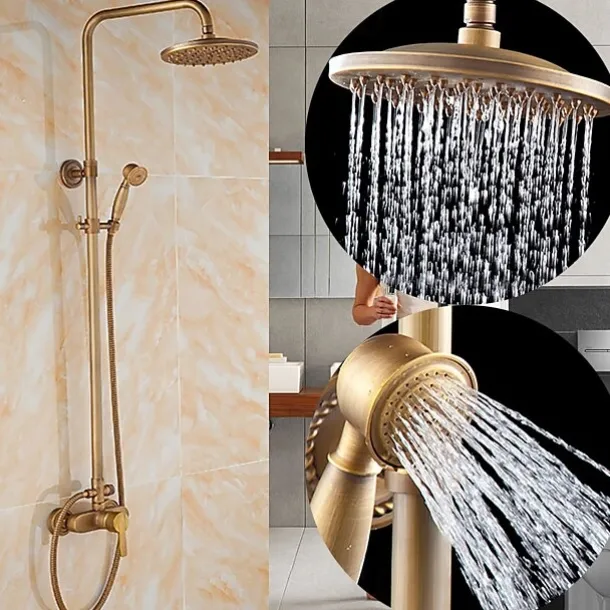 Shower Faucet,Shower System Set,Rainfall Antique Antique Copper Shower System Ceramic Valve Bath Shower Mixer Taps