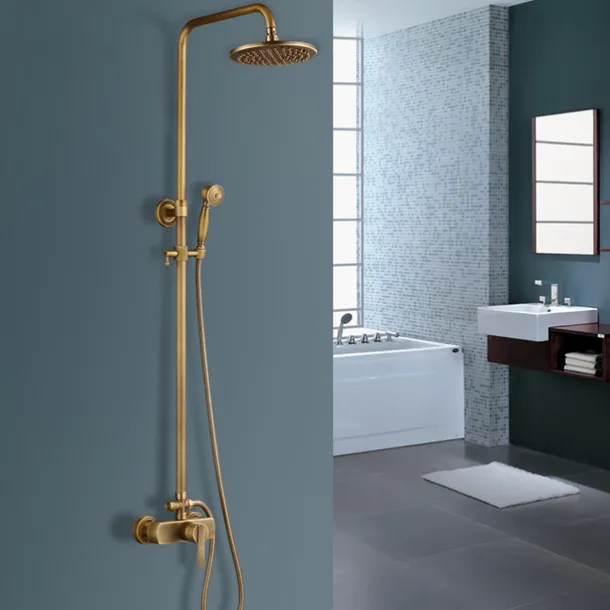 Shower Faucet,Shower System Set,Rainfall Antique Antique Copper Shower System Ceramic Valve Bath Shower Mixer Taps