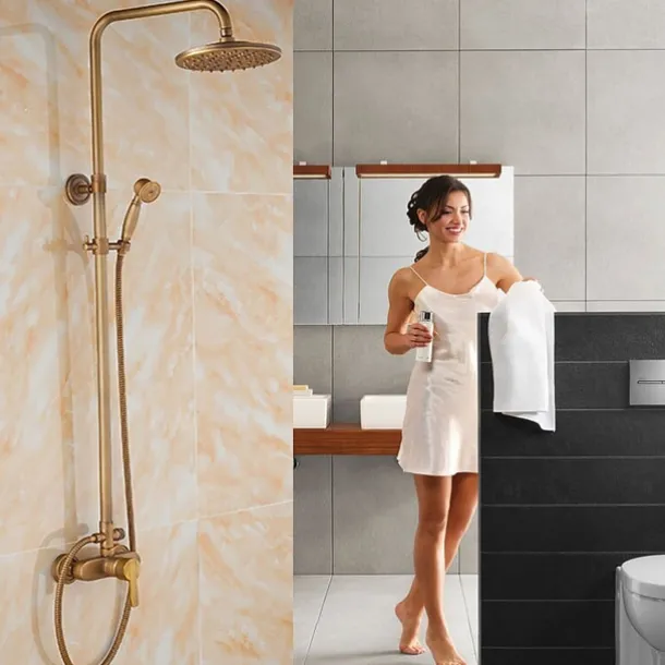 Shower Faucet,Shower System Set,Rainfall Antique Antique Copper Shower System Ceramic Valve Bath Shower Mixer Taps