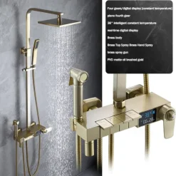 Shower Faucet,Shower System Rainfall Shower Head System Thermostatic Mixer valve Set - Handshower Included pullout Rainfall Shower Antique Country Nickel Brushed Mount Inside Ceramic Valve