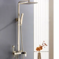Shower Faucet,Shower System Rainfall Shower Head System Thermostatic Mixer valve Set - Handshower Included pullout Rainfall Shower Antique Country Nickel Brushed Mount Inside Ceramic Valve