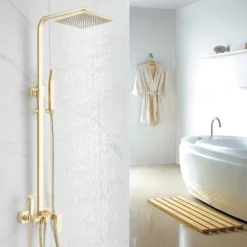 Shower Faucet,Shower System Rainfall Shower Head System Body Jet Massage Set - Handshower Included pullout Rainfall Shower Contemporary Vintage Style Nickel Brushed Mount Inside Ceramic Valve