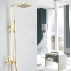 Shower Faucet,Shower System Rainfall Shower Head System Body Jet Massage Set - Handshower Included pullout Rainfall Shower Contemporary Vintage Style Nickel Brushed Mount Inside Ceramic Valve