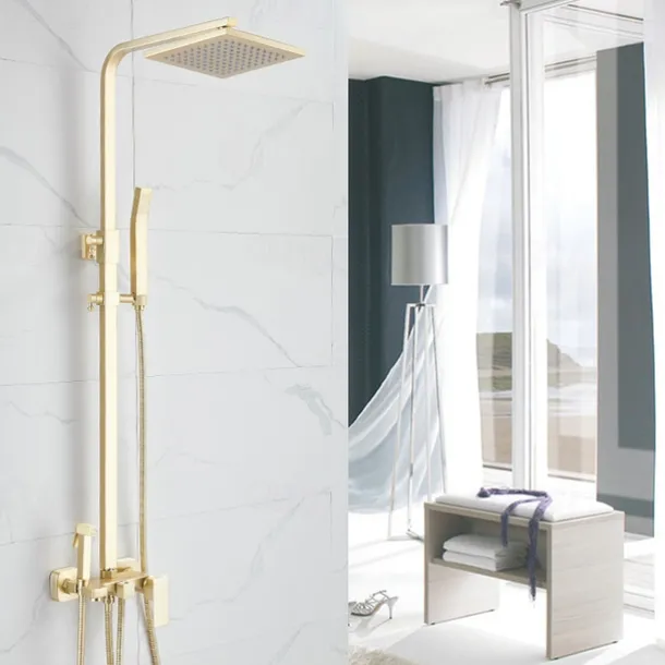 Shower Faucet,Shower System Rainfall Shower Head System Body Jet Massage Set - Handshower Included pullout Rainfall Shower Contemporary Vintage Style Nickel Brushed Mount Inside Ceramic Valve