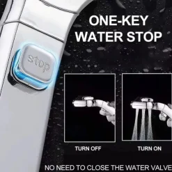 Shower Head 4 Mode Adjustable High Pressure Water Saving One-key Stop Water Handheld Pressurized Showerhead Bathroom Accessories(With 1.5m Water Pipe and Support)