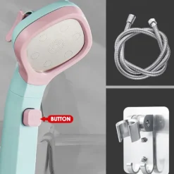 Shower Head 4 Mode Adjustable High Pressure Water Saving One-key Stop Water Handheld Pressurized Showerhead Bathroom Accessories(With 1.5m Water Pipe and Support)