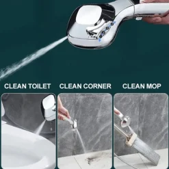 Shower Head 4 Mode Adjustable High Pressure Water Saving One-key Stop Water Handheld Pressurized Showerhead Bathroom Accessories(With 1.5m Water Pipe and Support)