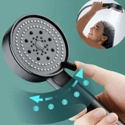 Shower Head High Pressure Handheld Spray with 5 Mode Showerhead, Adjustable High-Pressure Water Saving Shower Head Held, Shower Bathroom Accessories