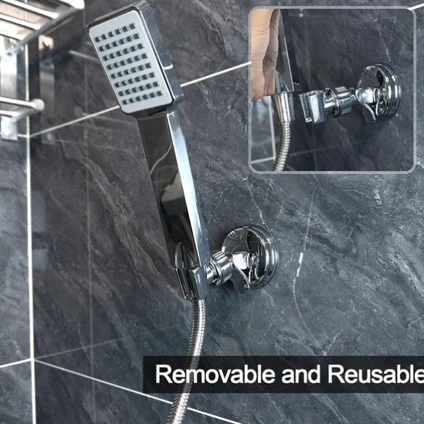 Shower Head Holder Suction Cup Shower Head Holder Adjustable Height Wall Mount Shower Wand Holder Bracket ABS Removable Handheld Shower Head Holder Silver