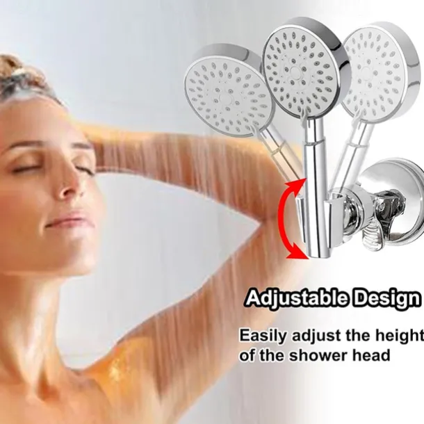 Shower Head Holder Suction Cup Shower Head Holder Adjustable Height Wall Mount Shower Wand Holder Bracket ABS Removable Handheld Shower Head Holder Silver