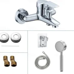 Shower Mixer Bar Valve Wall Mounted Chrome with Handheld Spray, Bottom G1/2 Shower Mixer Tap Round Mixer Bar Wall Mount