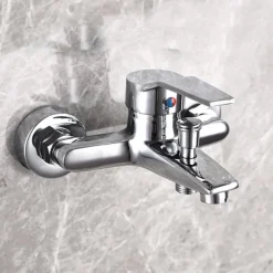 Shower Mixer Bar Valve Wall Mounted Chrome with Handheld Spray, Bottom G1/2 Shower Mixer Tap Round Mixer Bar Wall Mount