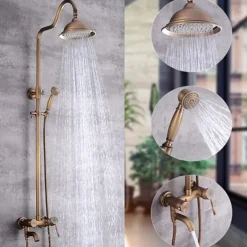 Shower System Set,Brass Mount Outside Rainfall Pullout Multi Spray and Rainfall Shower Bath Shower Mixer Taps included Bodysprays and Hot/Cold Water Switch