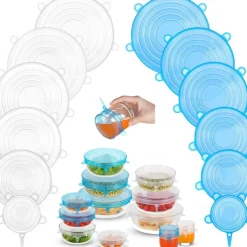 Silicone Stretch Lids 2 Color 24 Packs Zero Waste Reusable Silicon Container Lid for Cover Leftover Food and Fruit or Seal Bowl 6 12 Packs