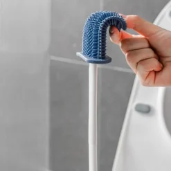 Silicone Toilet Brush And Holder with Sticky Hook, Wall Hanging Toilet Brush, Silicone Soft Bristles Brush, Toilet Floor Cleaning Tool