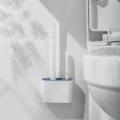 Silicone Toilet Brush And Holder with Sticky Hook, Wall Hanging Toilet Brush, Silicone Soft Bristles Brush, Toilet Floor Cleaning Tool