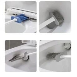 Silicone Toilet Brush And Holder with Sticky Hook, Wall Hanging Toilet Brush, Silicone Soft Bristles Brush, Toilet Floor Cleaning Tool