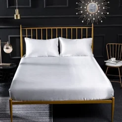 Silk Satin Fitted Sheet Bedding Fitted Sheet King/Queen/Double/Twin Size Deep Pocket Hotel Home Bedroom Wrinkle Fade Stain Resistant Soft