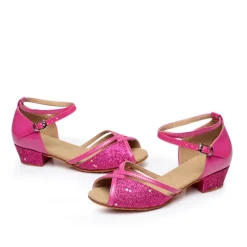 Silver Glitter Dance Shoes for Girls with Adjustable Strap – Latin, Ballroom, and Social Dance Footwear