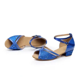 Silver Glitter Dance Shoes for Girls with Adjustable Strap – Latin, Ballroom, and Social Dance Footwear