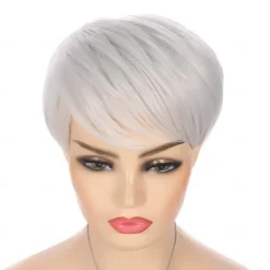 Silver Grey Wigs Short Hair Pixie Cut Straight Wig with Bangs Synthetic Cosplay Full Wigs for Women Heat Resistant Carnival Costume Party