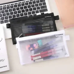Simple Transparent Mesh Pencil Case Storage Student Pencil Bag Large Capacity Pouches Stationery Cosmetic Bags