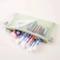 Simple Transparent Mesh Pencil Case Storage Student Pencil Bag Large Capacity Pouches Stationery Cosmetic Bags