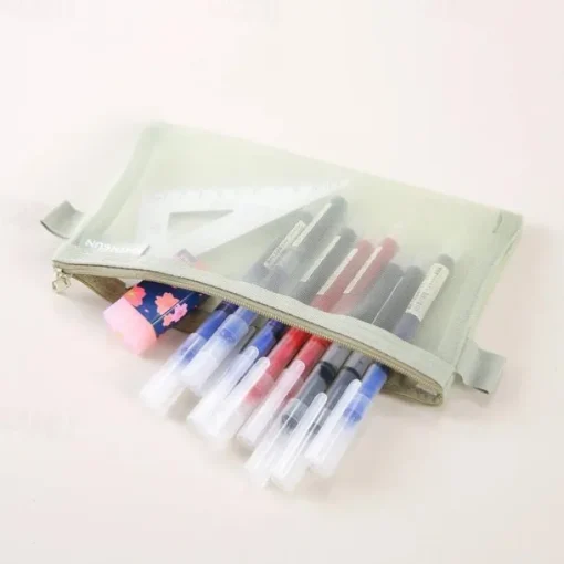 Simple Transparent Mesh Pencil Case Storage Student Pencil Bag Large Capacity Pouches Stationery Cosmetic Bags