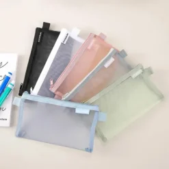 Simple Transparent Mesh Pencil Case Storage Student Pencil Bag Large Capacity Pouches Stationery Cosmetic Bags