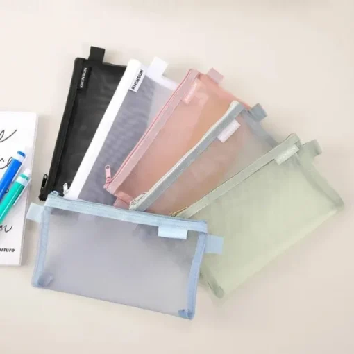 Simple Transparent Mesh Pencil Case Storage Student Pencil Bag Large Capacity Pouches Stationery Cosmetic Bags